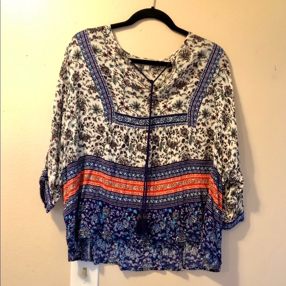 Whit with Multicolored Flower Tunic Top